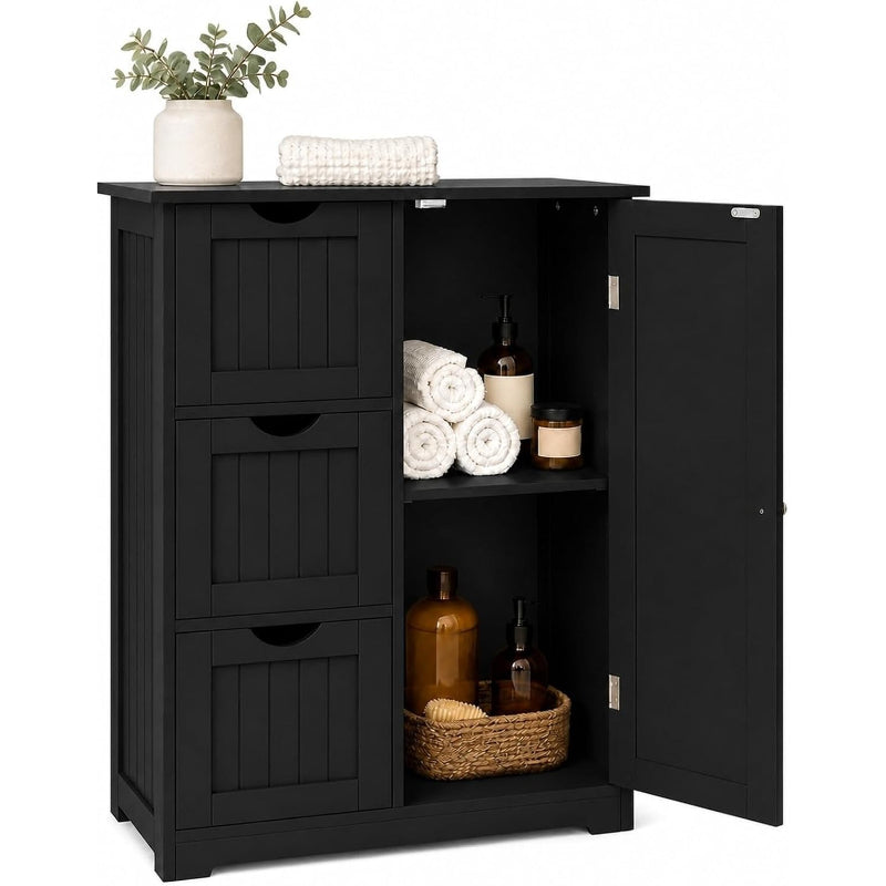 3-Drawer Freestanding Bathroom Cabinet Black