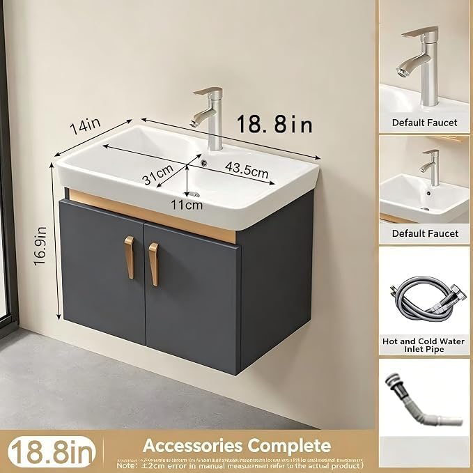 18.8" Floating Bathroom Vanity Gray Gold