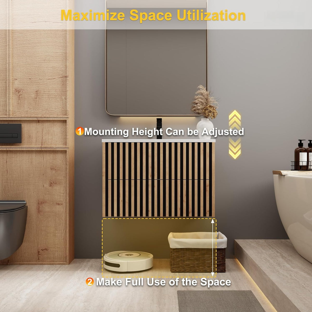 30" Floating Bathroom Vanity Mixed Natural