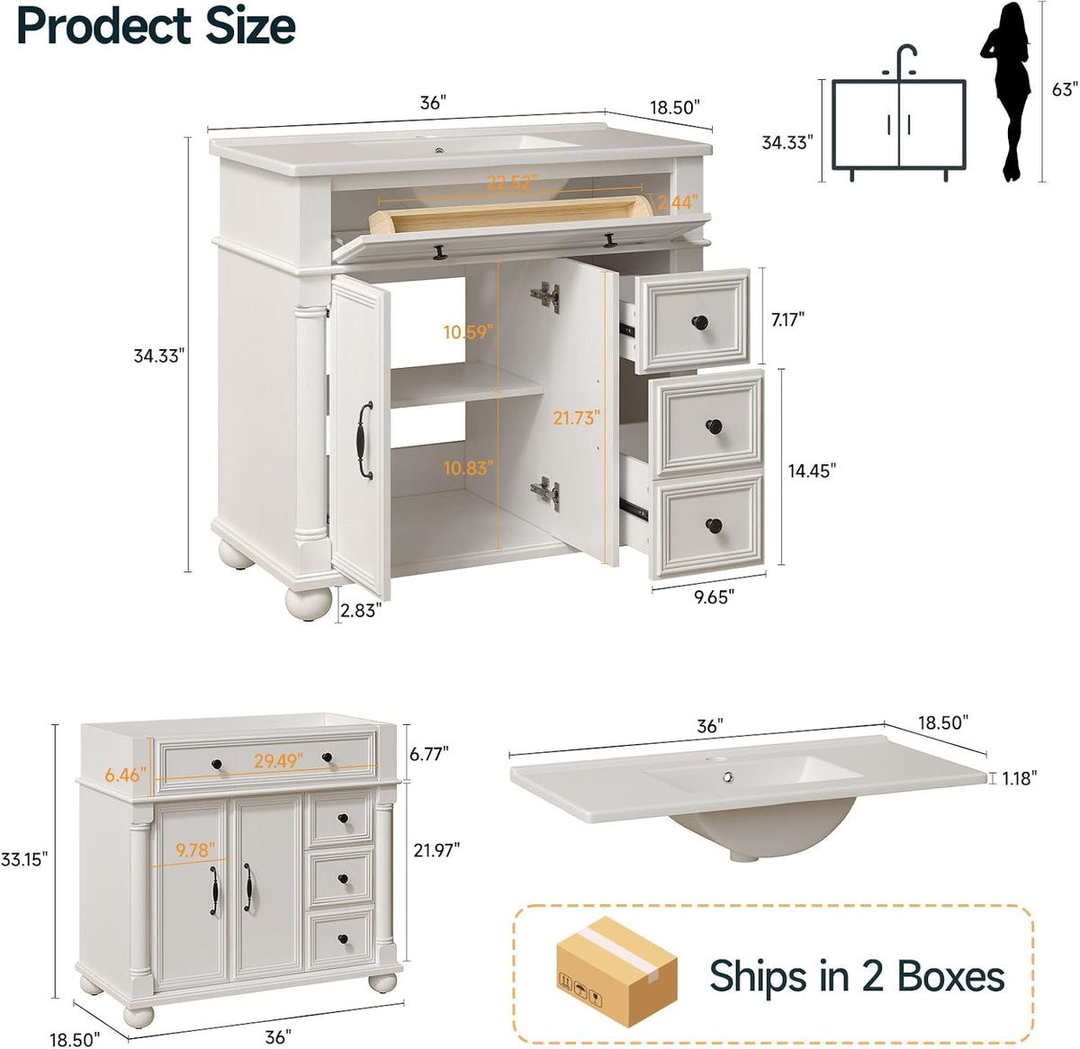 36" Freestanding Bathroom Vanity White