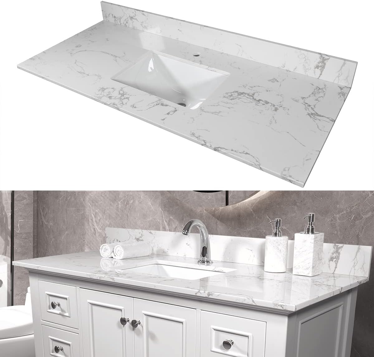43" Carrara Marble Vanity Top with Sink