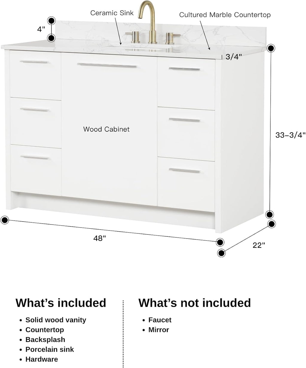 48" Solid Wood Bathroom Vanity White