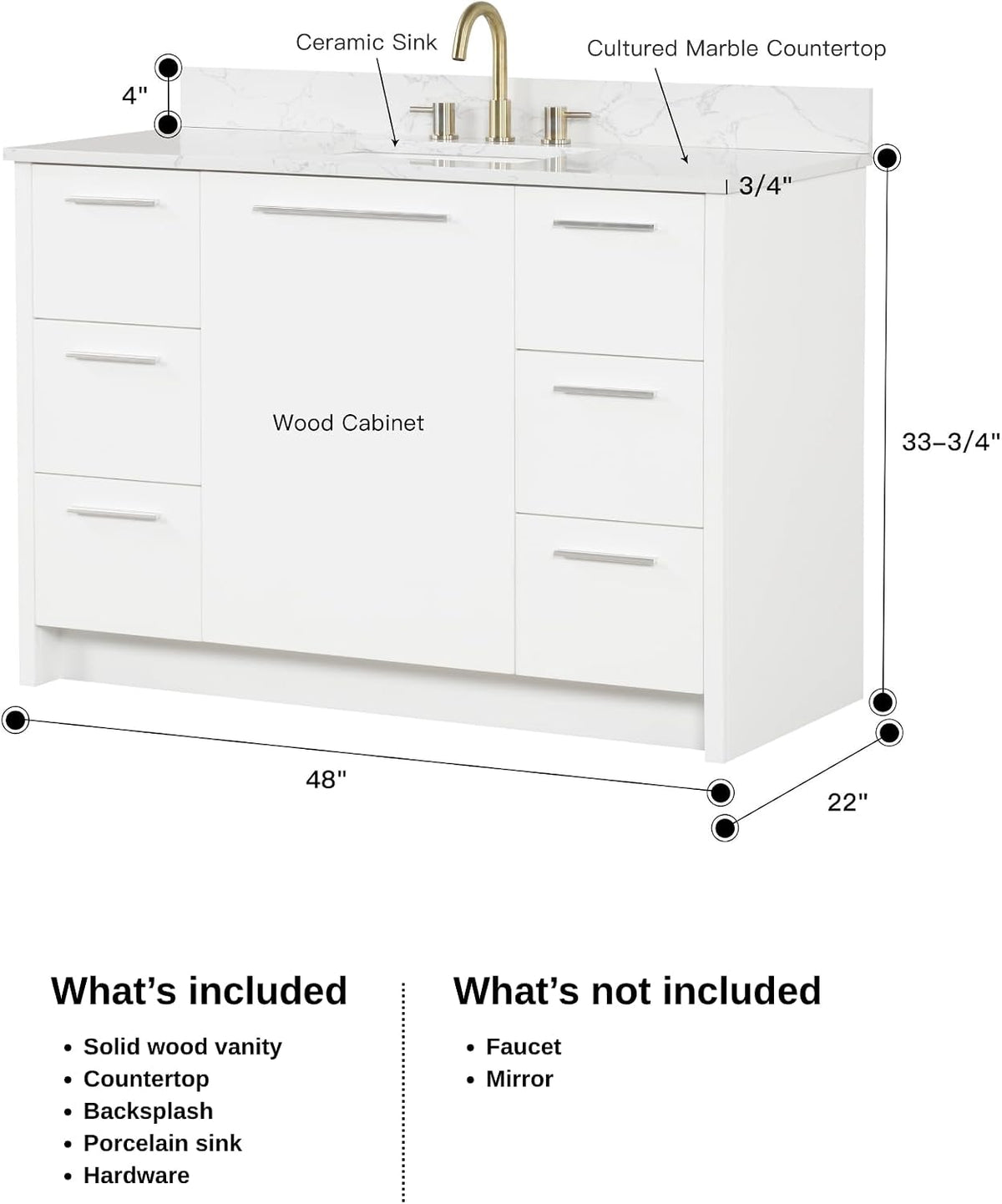 48" Solid Wood Bathroom Vanity White
