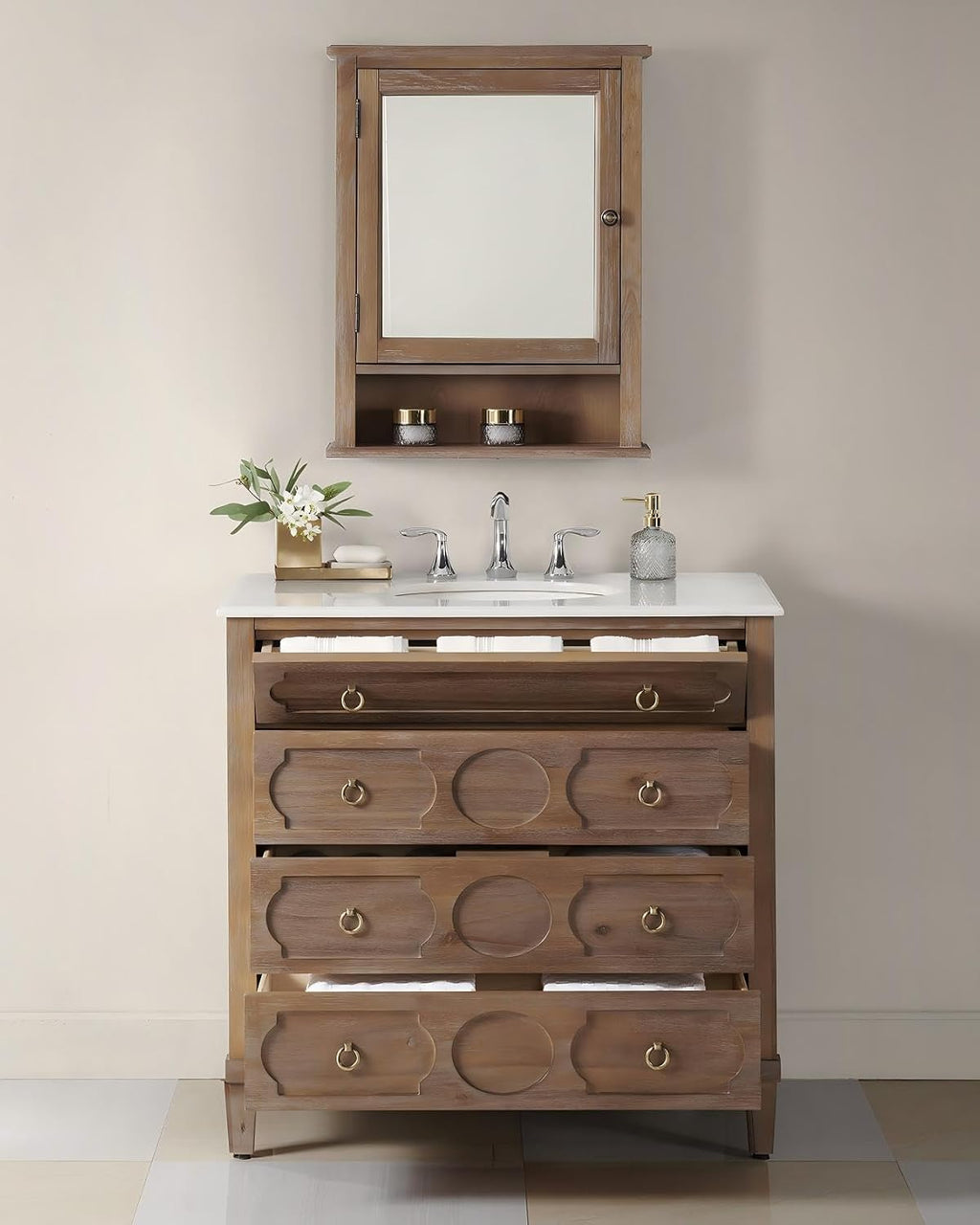 36" Reclaimed Gray Bathroom Vanity White Marble