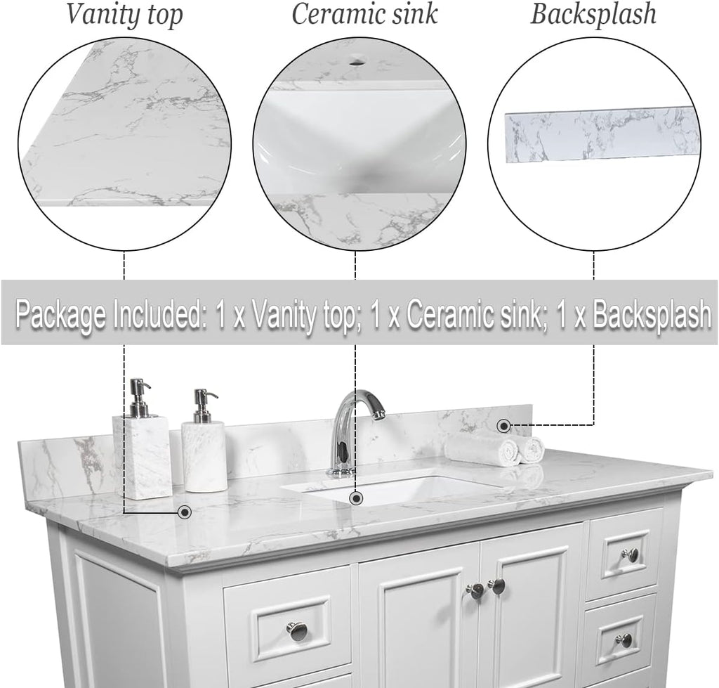 43" Carrara Marble Vanity Top with Sink