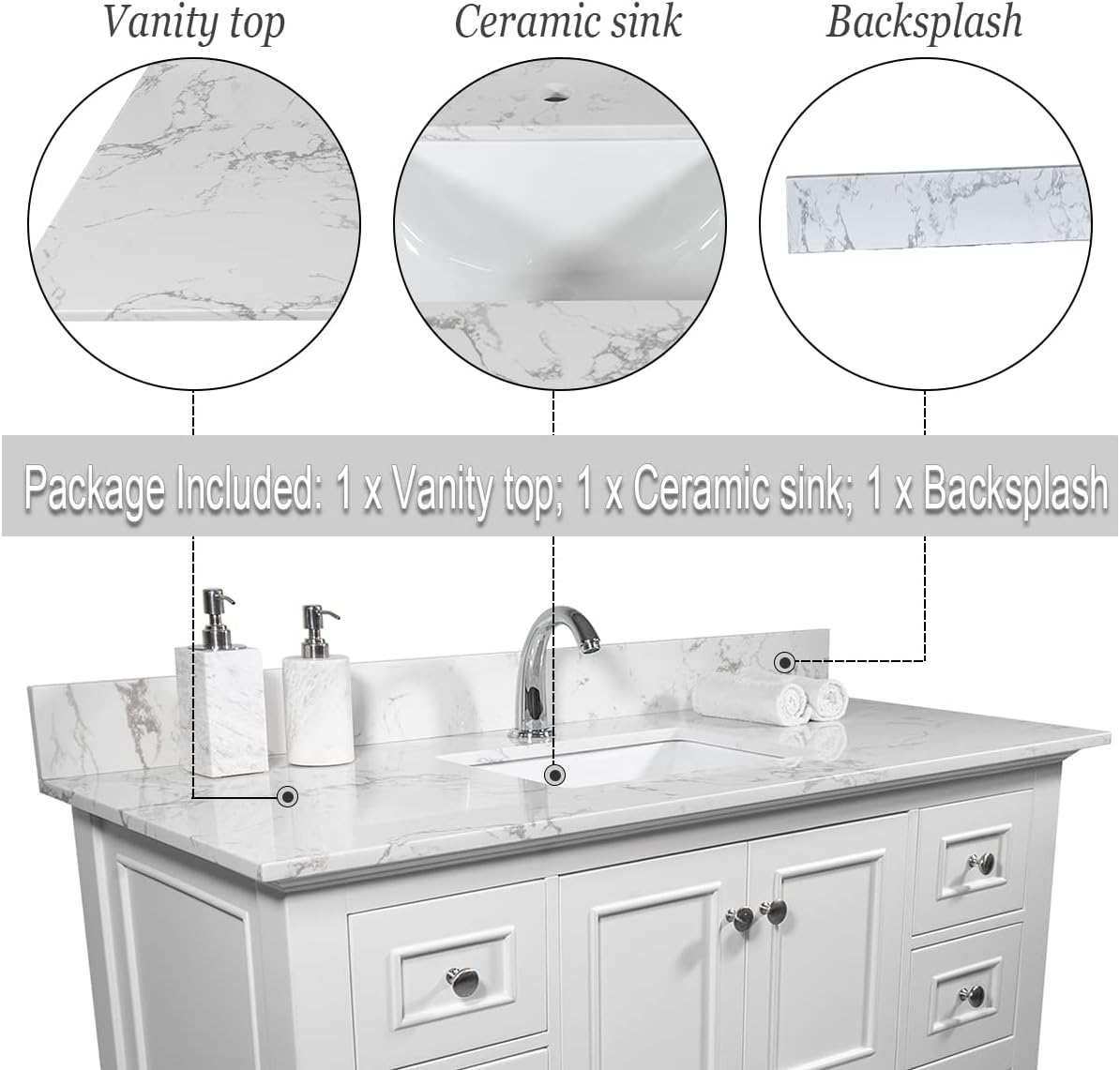 43" Carrara Marble Vanity Top with Sink