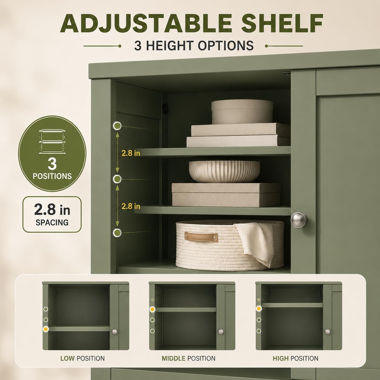 4-Door Bathroom Cabinet Pale Green