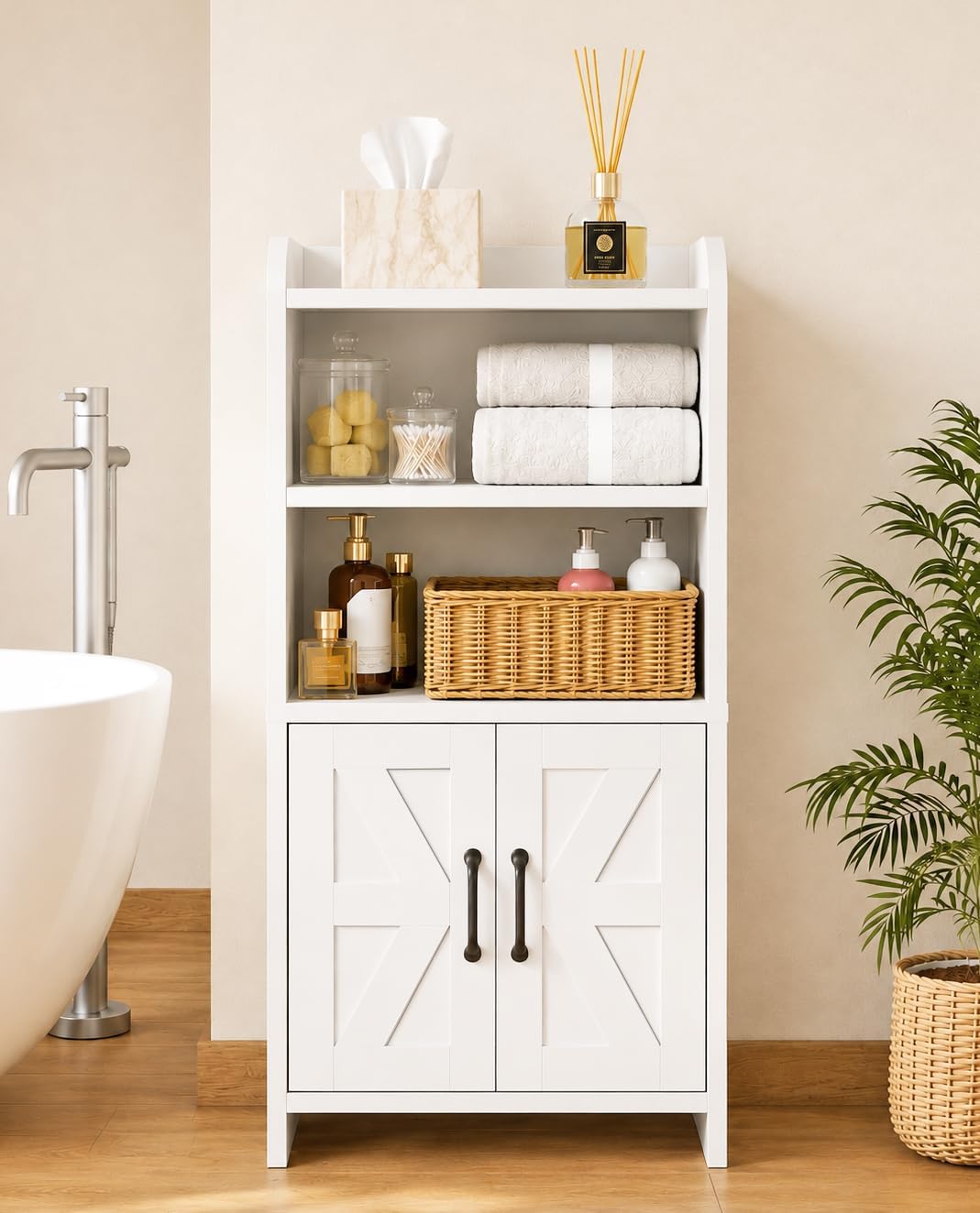 Farmhouse Slim Bathroom Storage Cabinet White