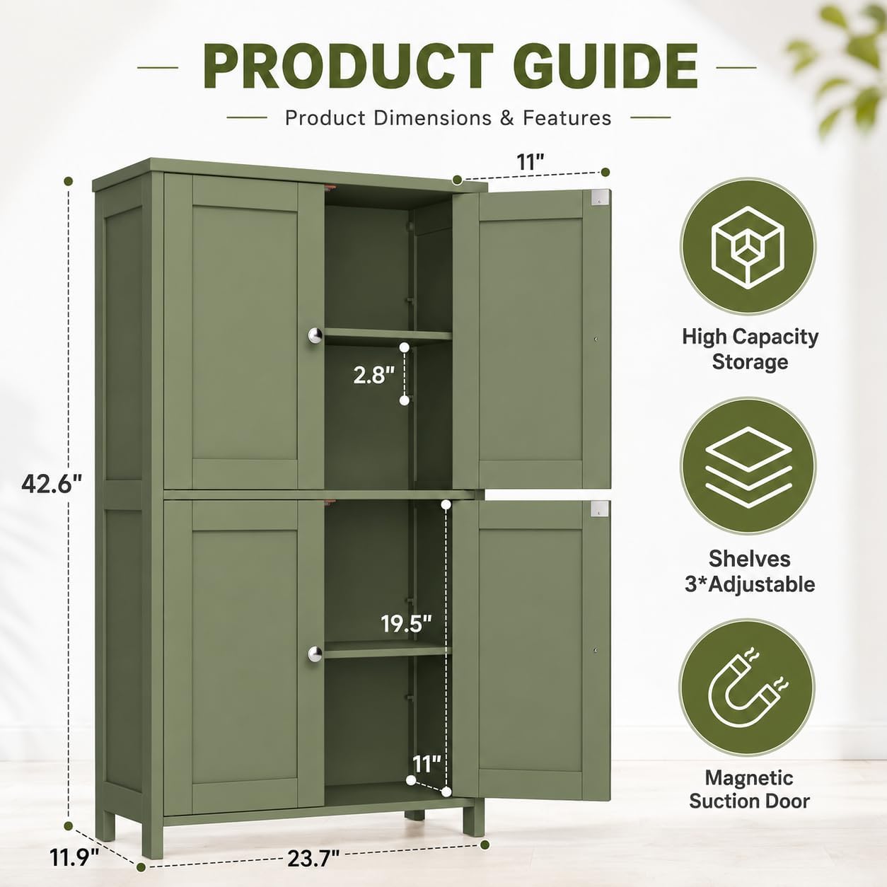 4-Door Bathroom Cabinet Pale Green