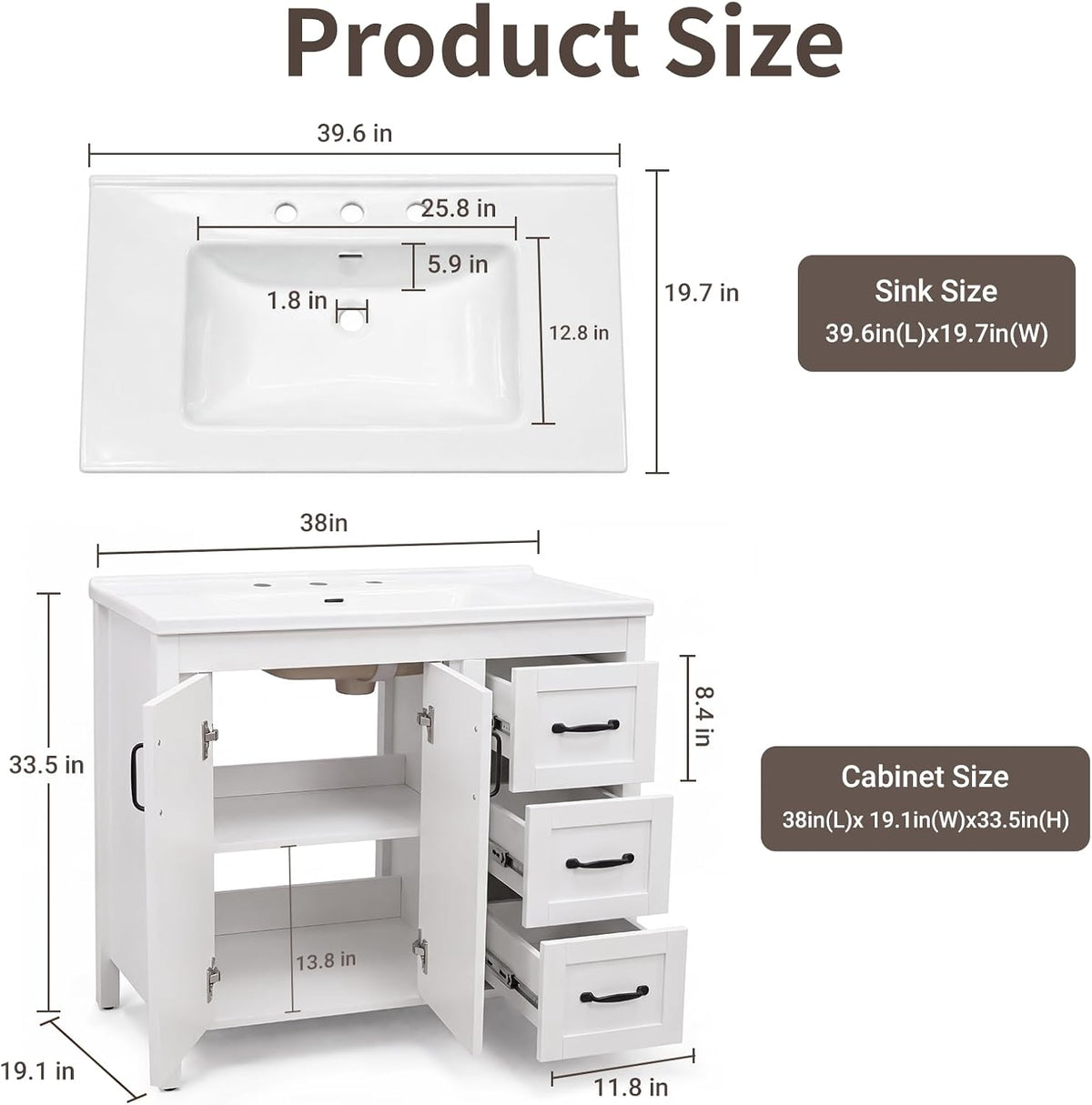 40" Single Sink Bathroom Vanity White