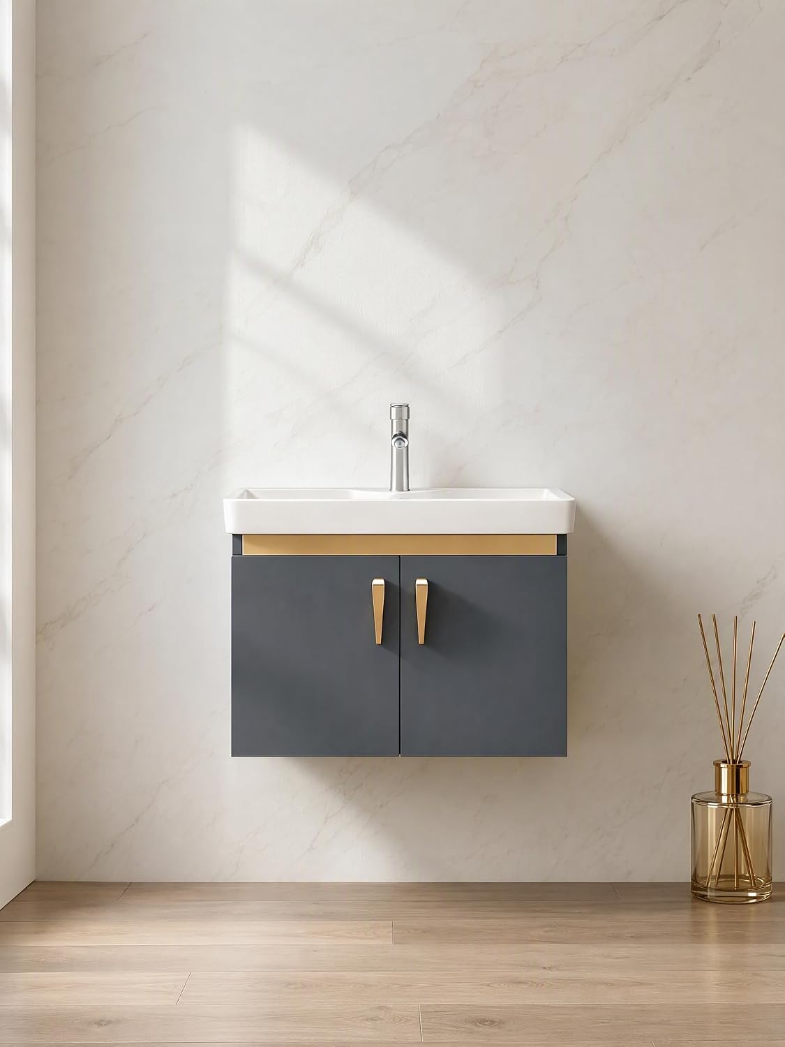 18.8" Floating Bathroom Vanity Gray Gold