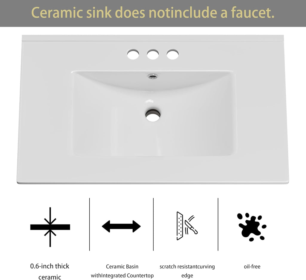 30" Freestanding Bathroom Vanity White