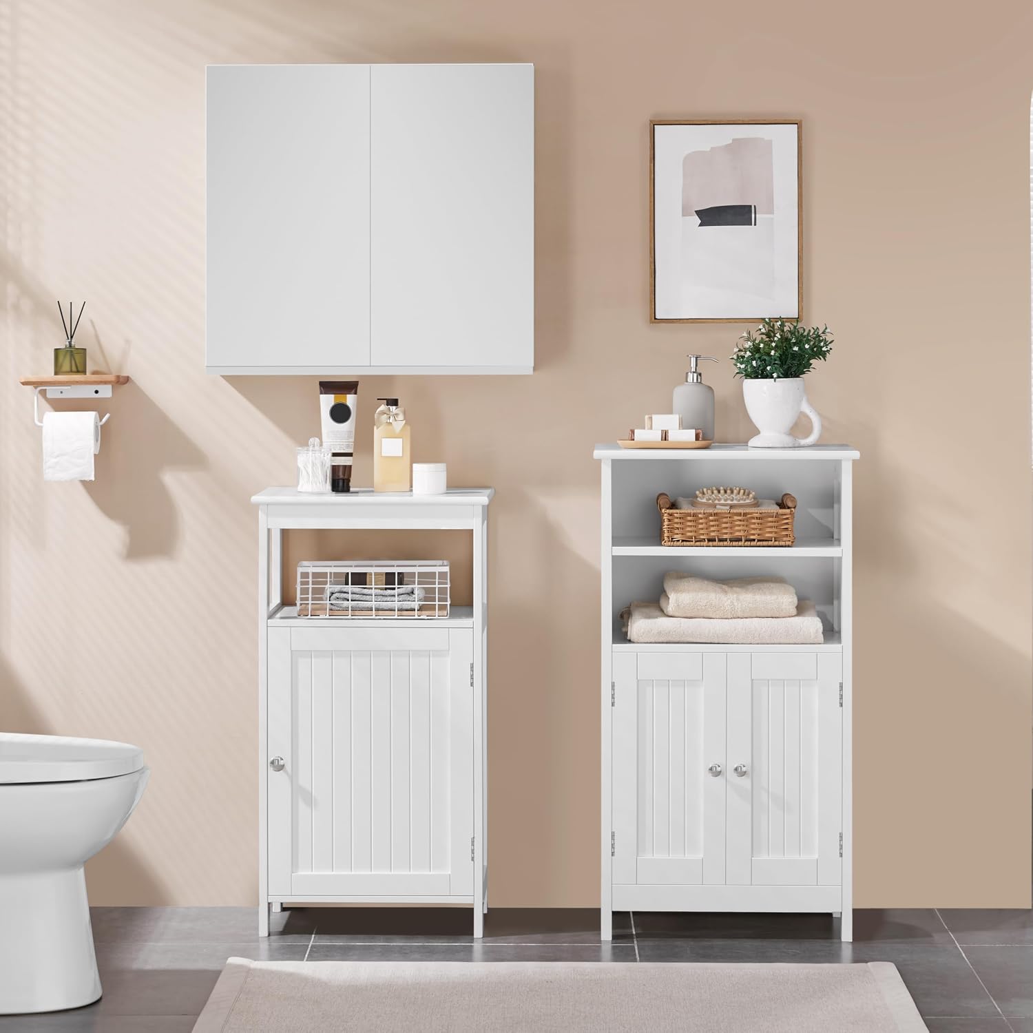 Beadboard Door Bathroom Cabinet White