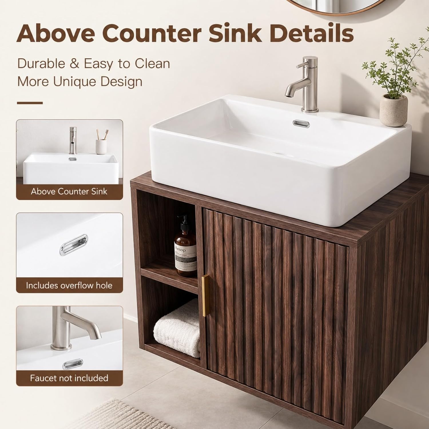 24" Floating Bathroom Vanity Dark Walnut