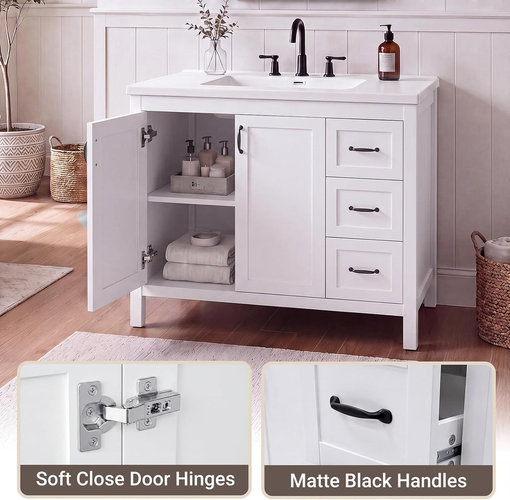 40" Single Sink Bathroom Vanity White