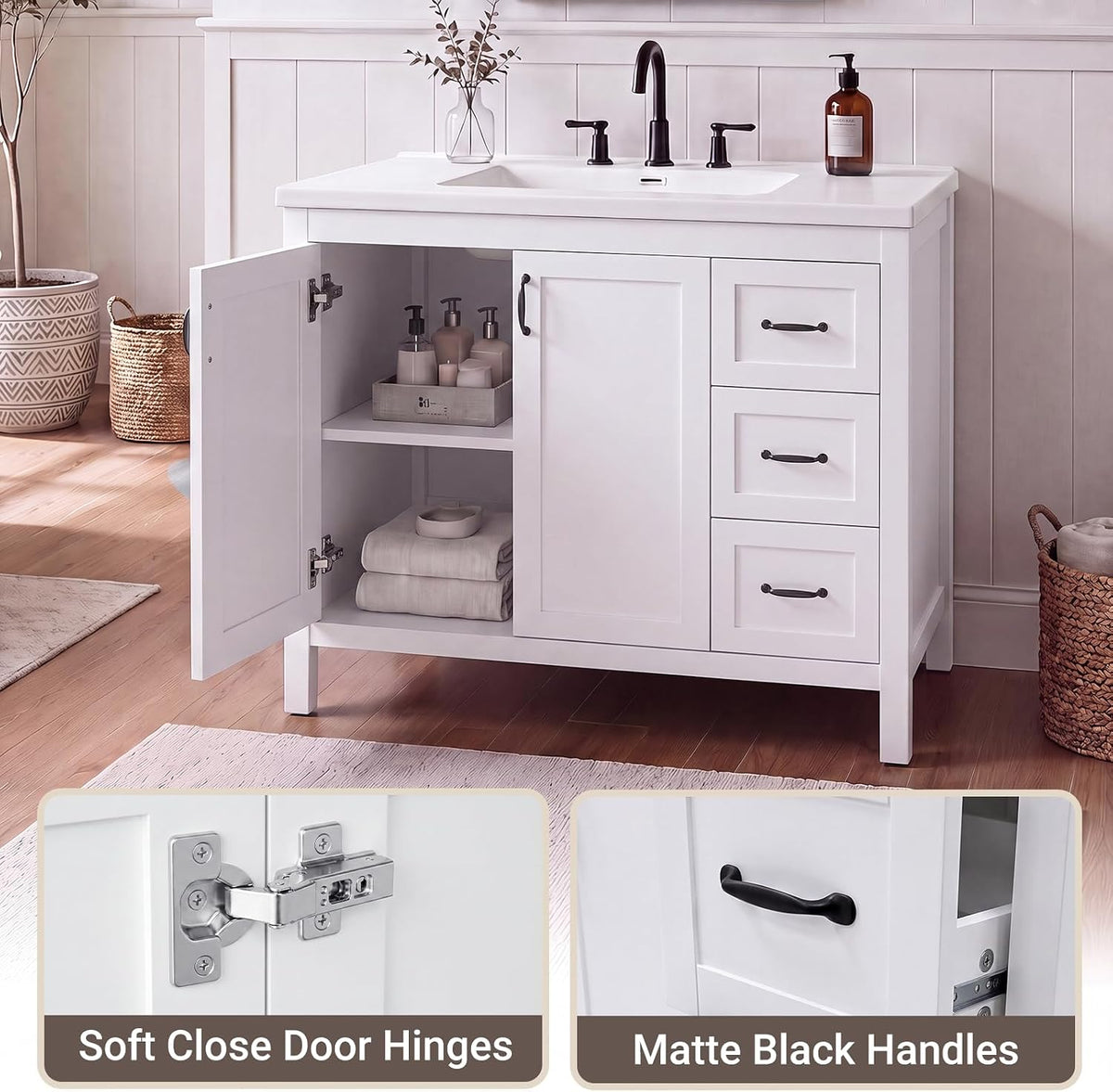 40" Single Sink Bathroom Vanity White