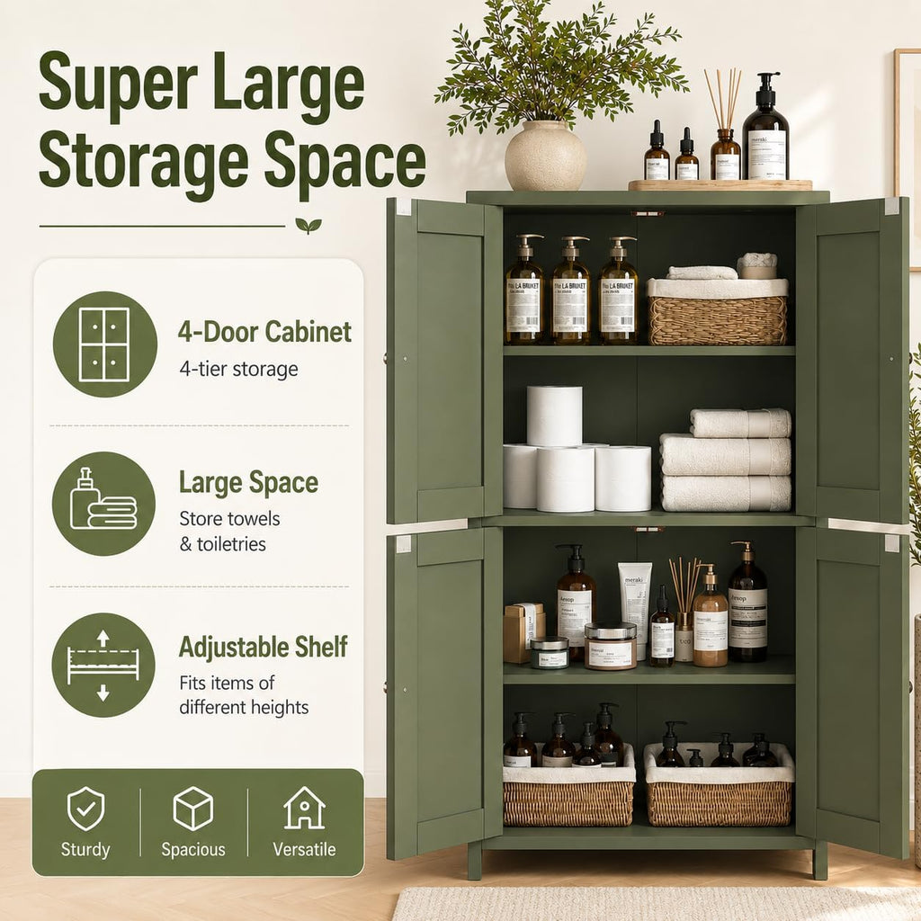 4-Door Bathroom Cabinet Pale Green