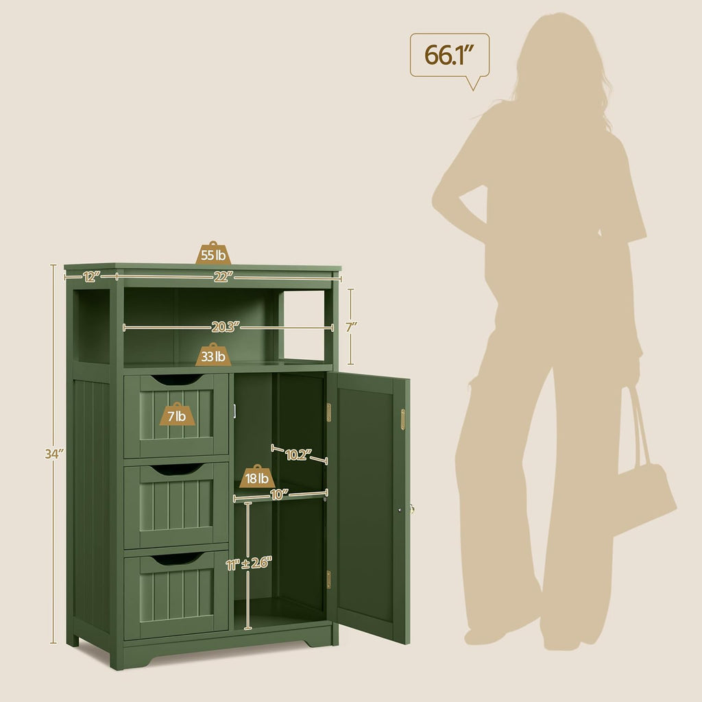 3-Drawer Bathroom Cabinet Green