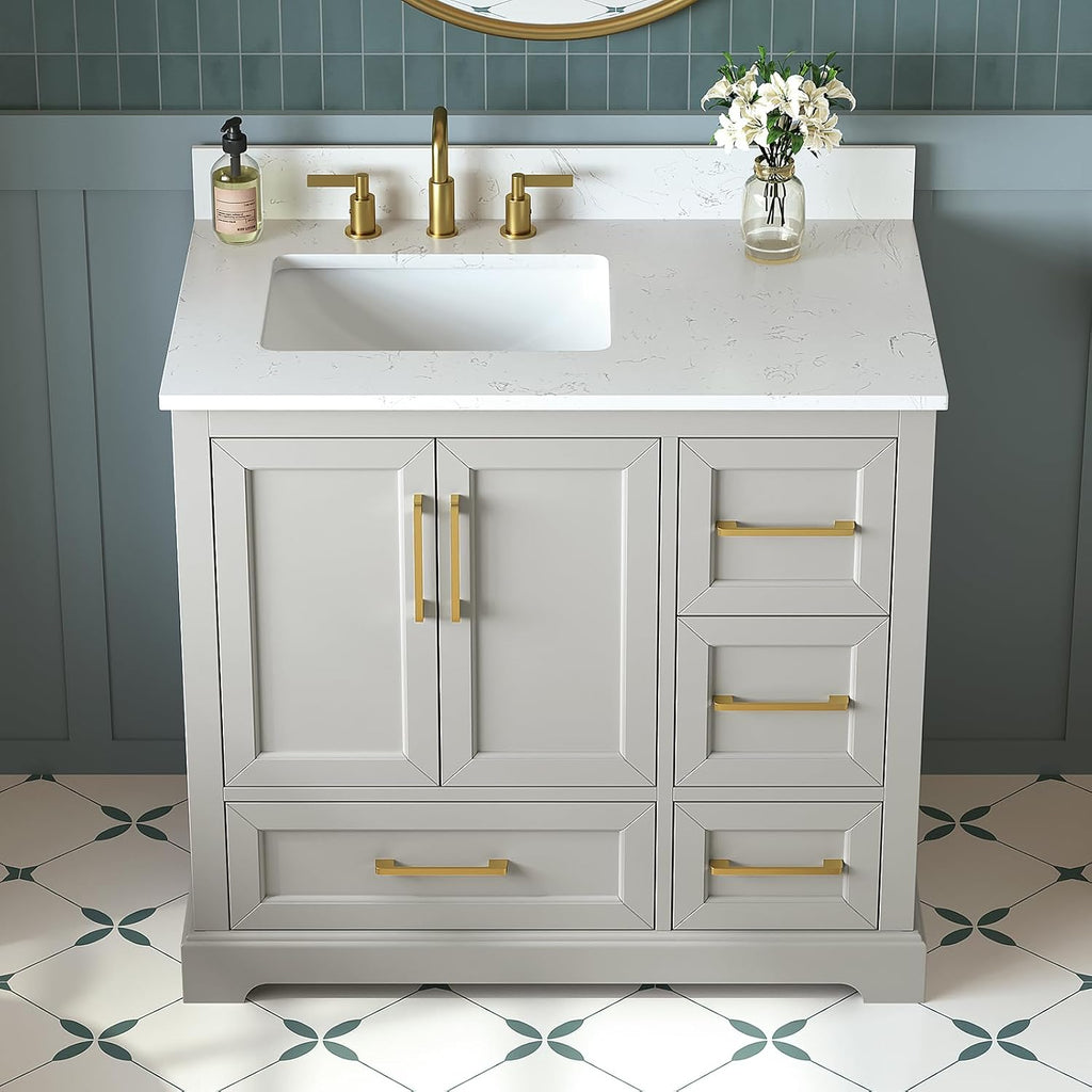 36 Inch Bathroom Vanity with Sink Combo, Greige