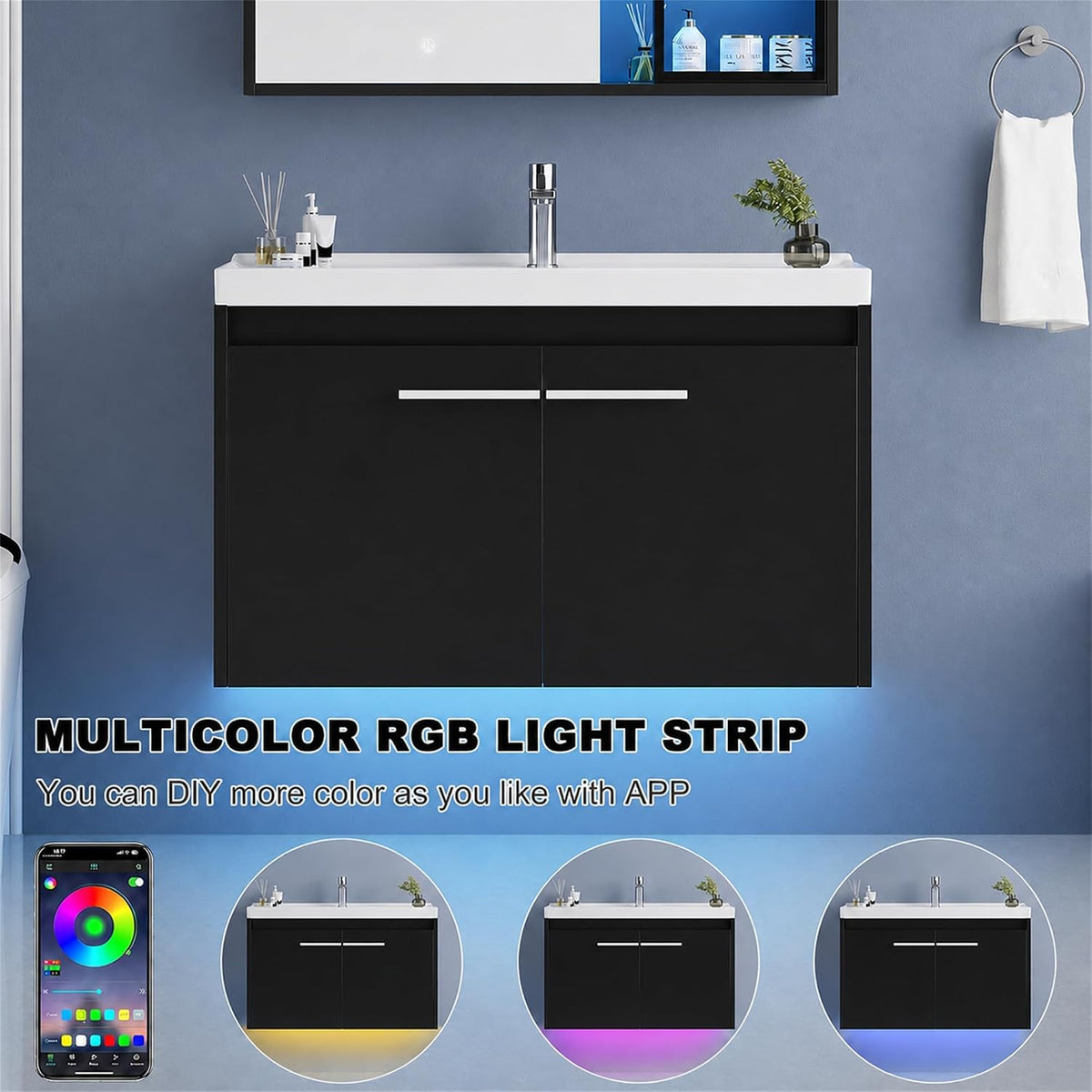 32" LED Floating Bathroom Vanity Black