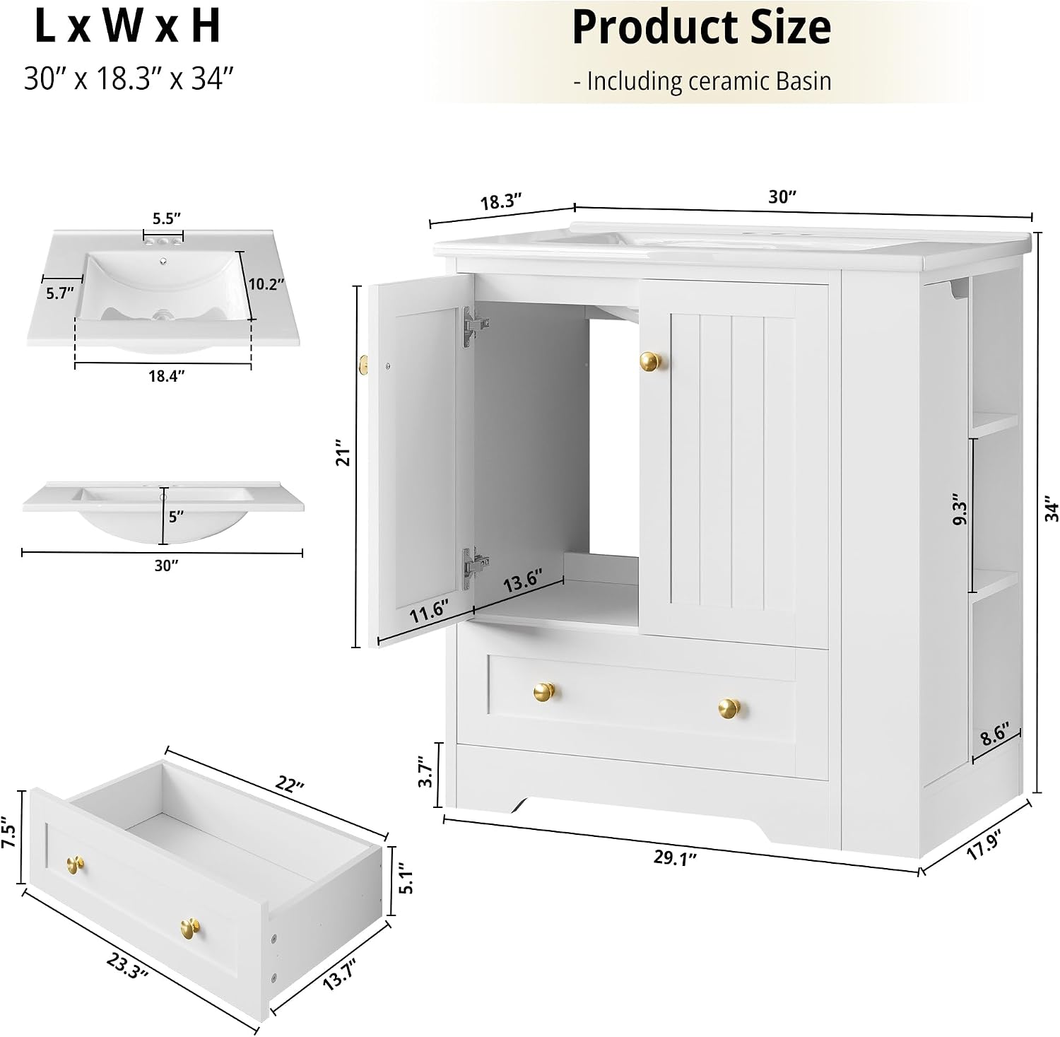 30" Bathroom Vanity White