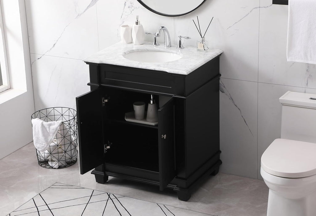 30" Bathroom Vanity Carrara Marble Black