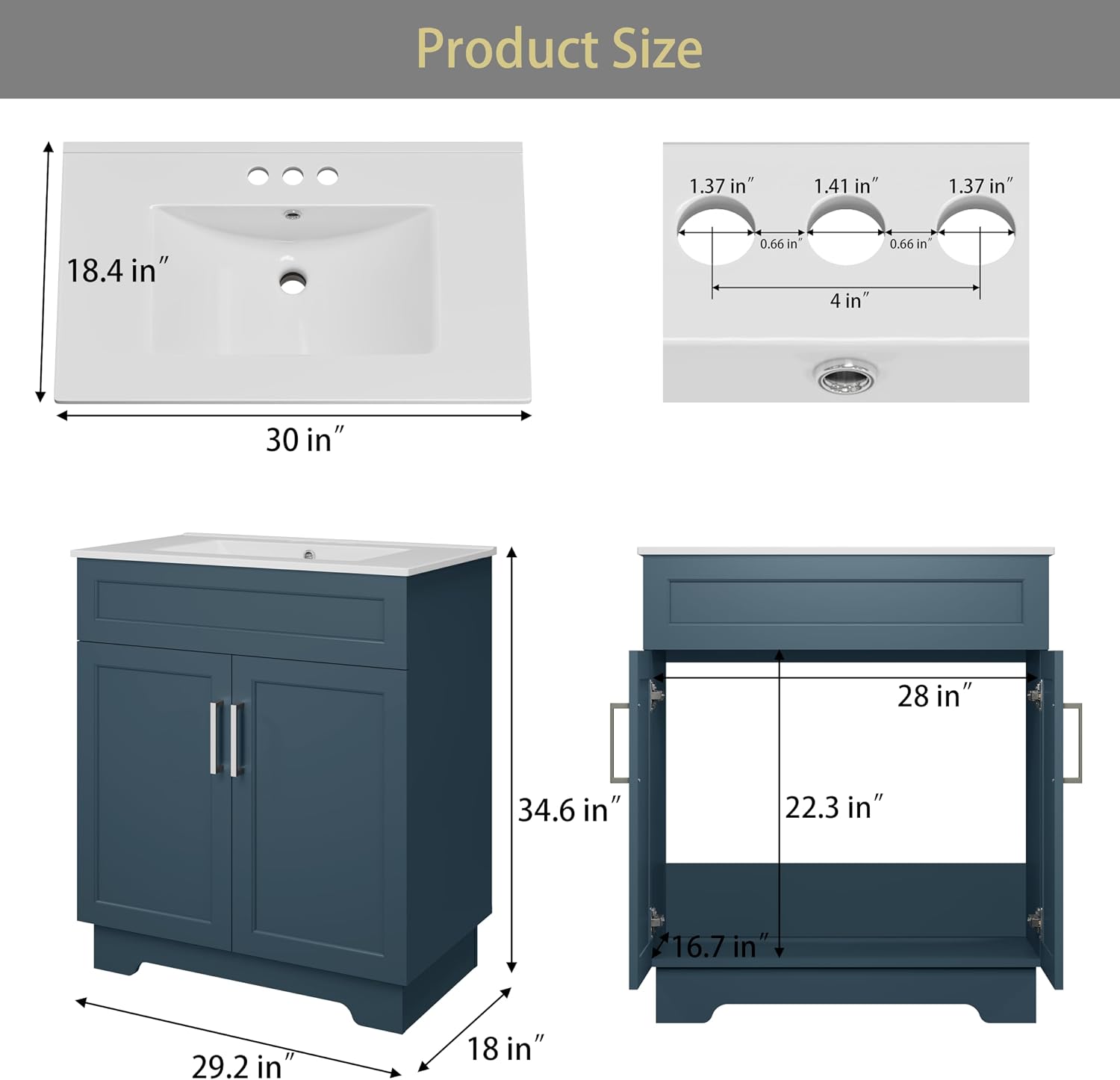 30" Freestanding Bathroom Vanity Blue