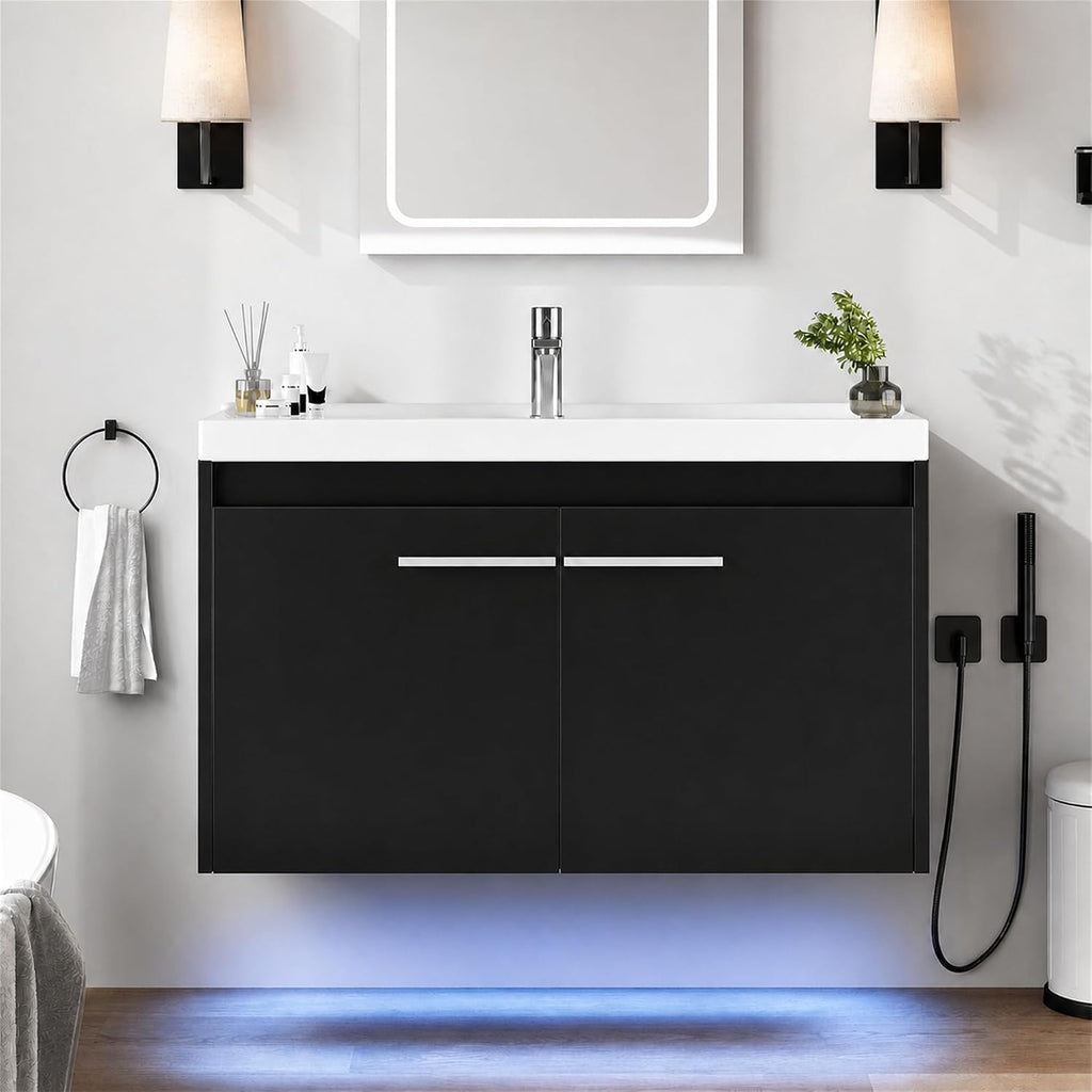 32" LED Floating Bathroom Vanity Black