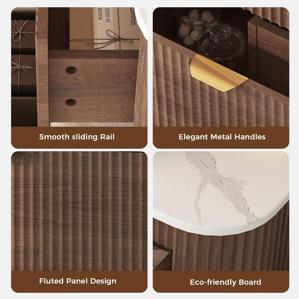 30" Fluted Floating Bathroom Vanity Walnut