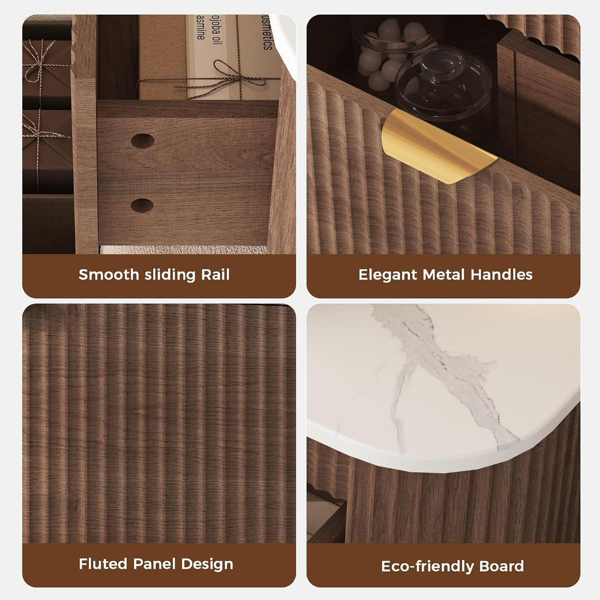 30" Fluted Floating Bathroom Vanity Walnut
