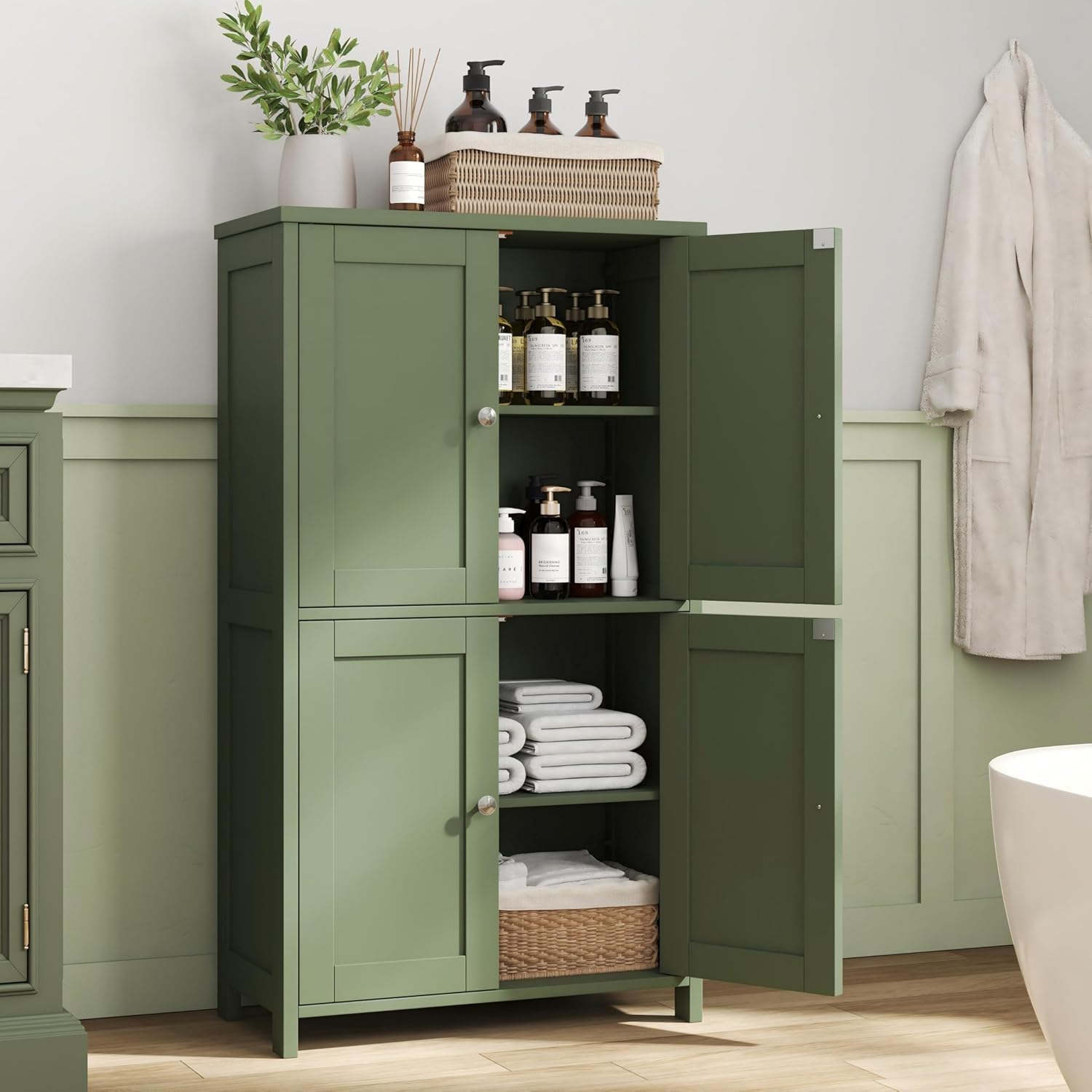 4-Door Bathroom Cabinet Pale Green