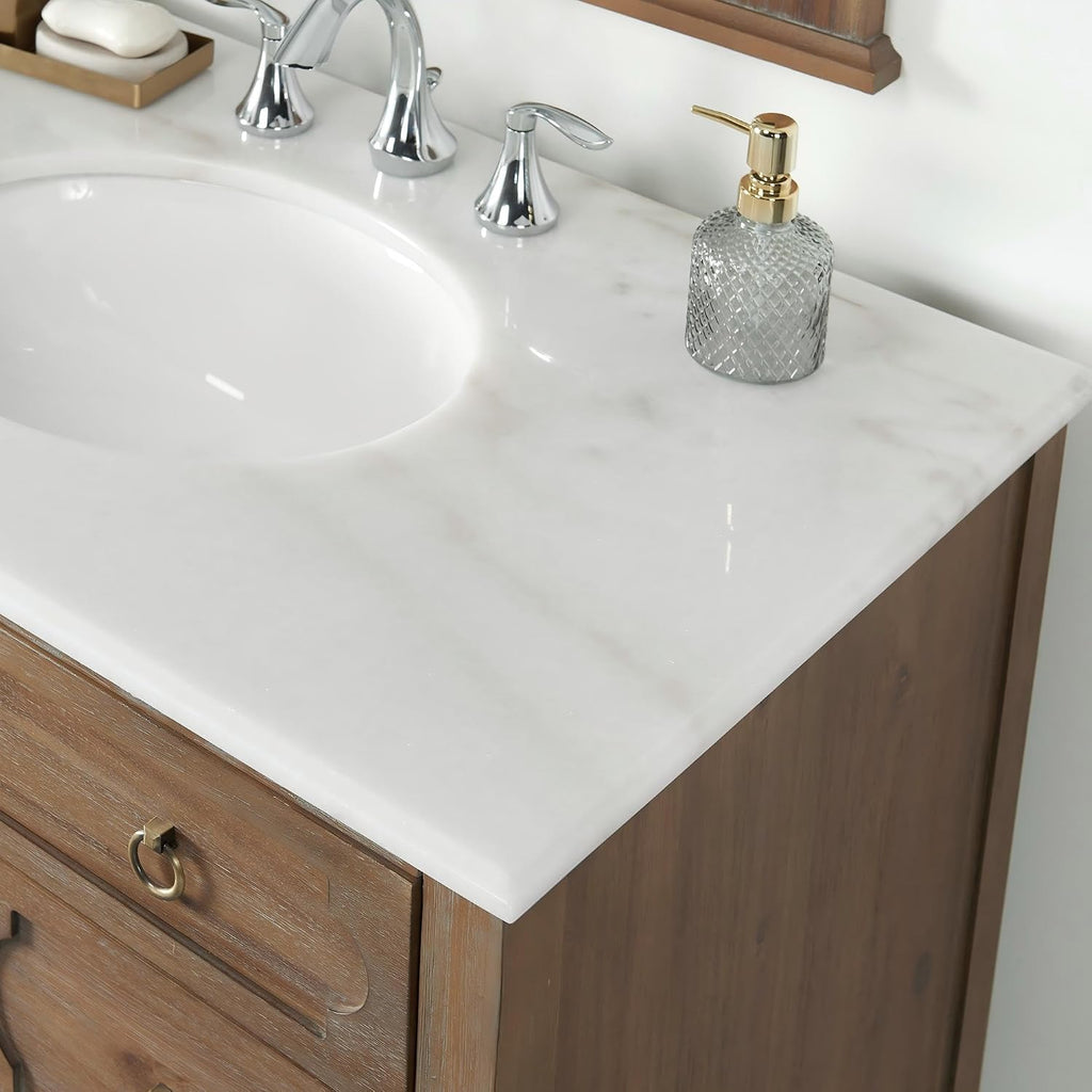 36" Reclaimed Gray Bathroom Vanity White Marble