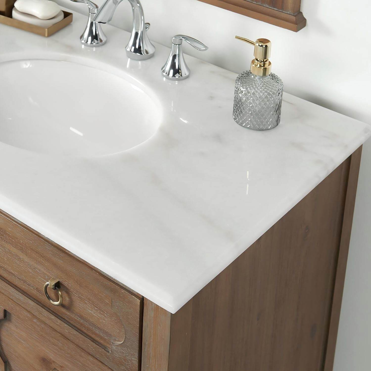 36" Reclaimed Gray Bathroom Vanity White Marble