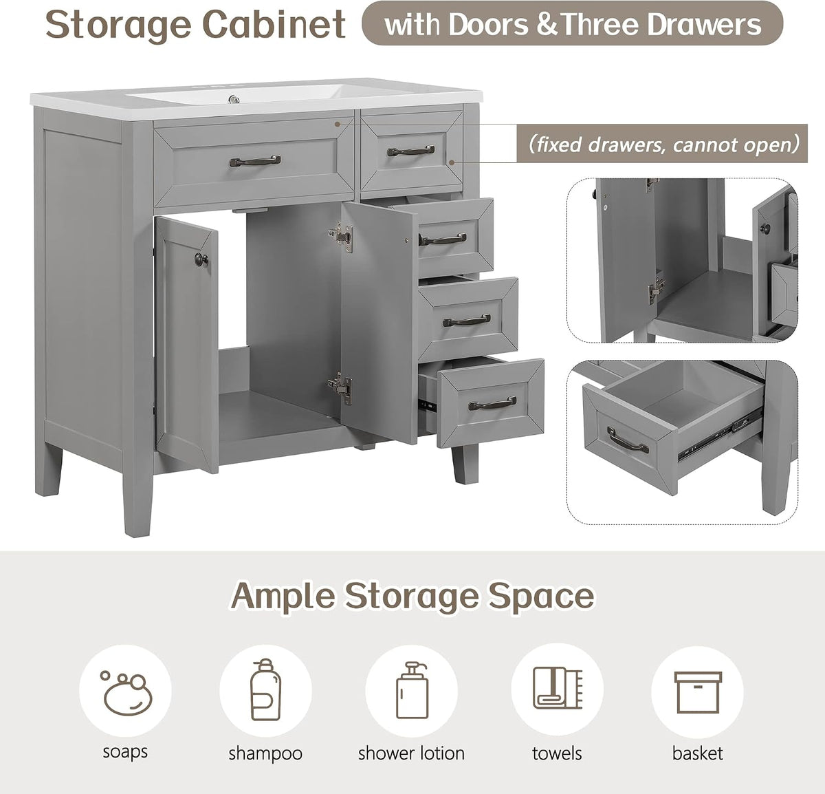36" Gray Bathroom Vanity with Sink