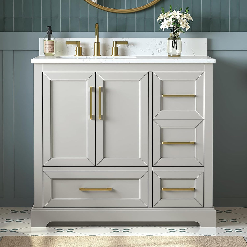 36 Inch Bathroom Vanity with Sink Combo, Greige