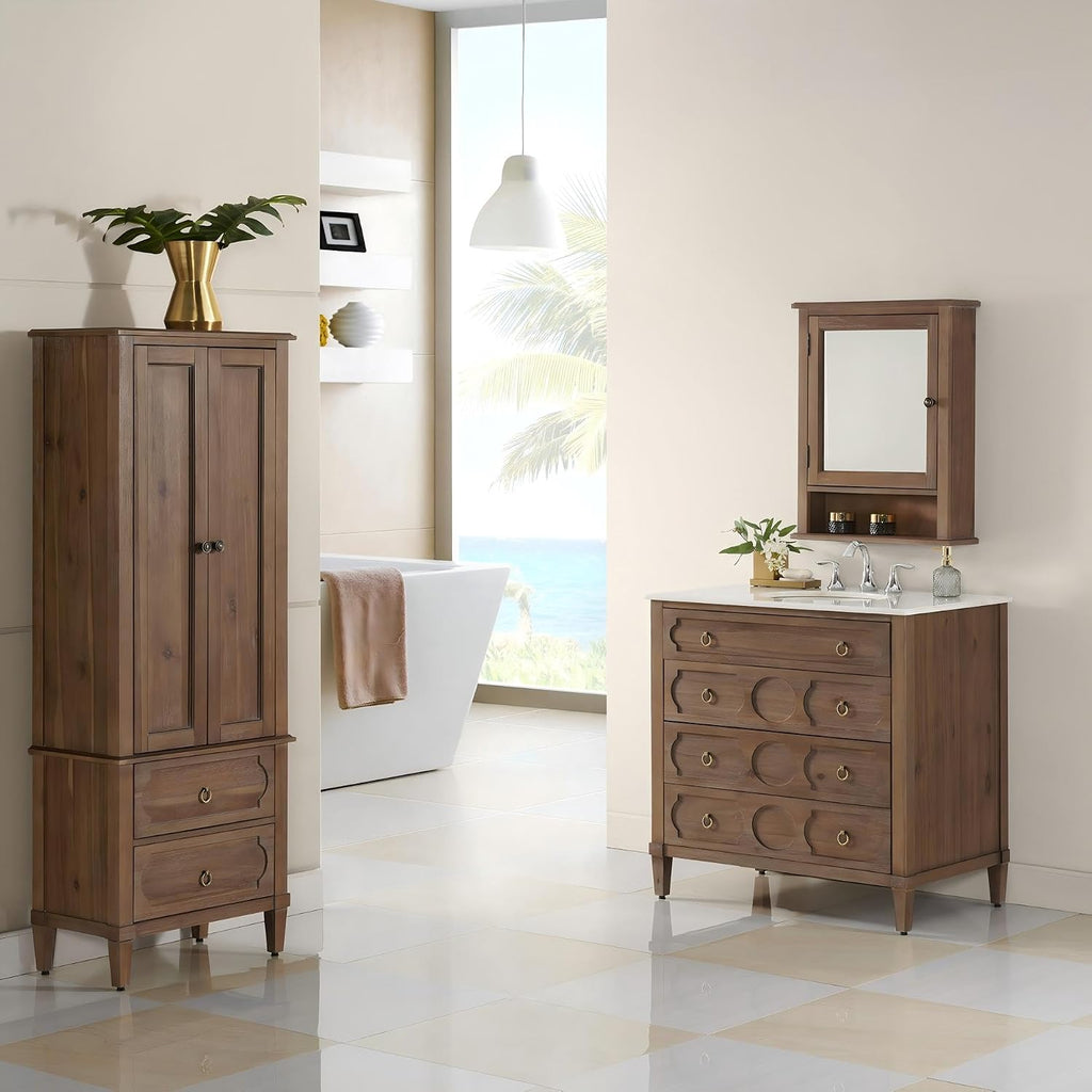 36" Reclaimed Gray Bathroom Vanity White Marble