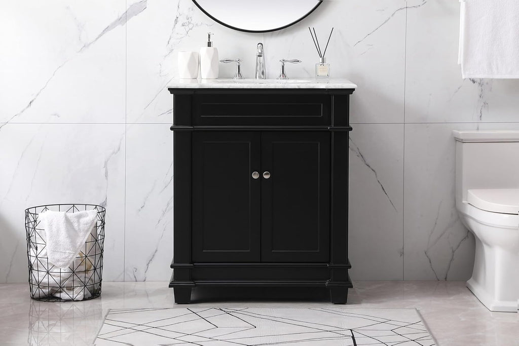 30" Bathroom Vanity Carrara Marble Black