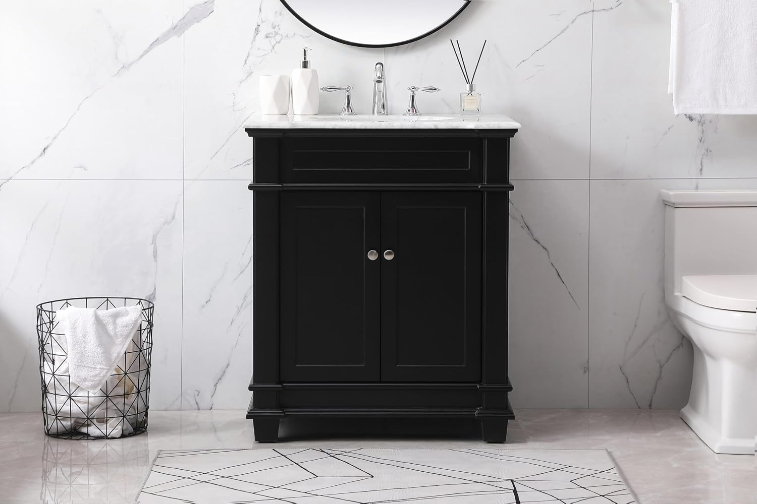 30" Bathroom Vanity Carrara Marble Black