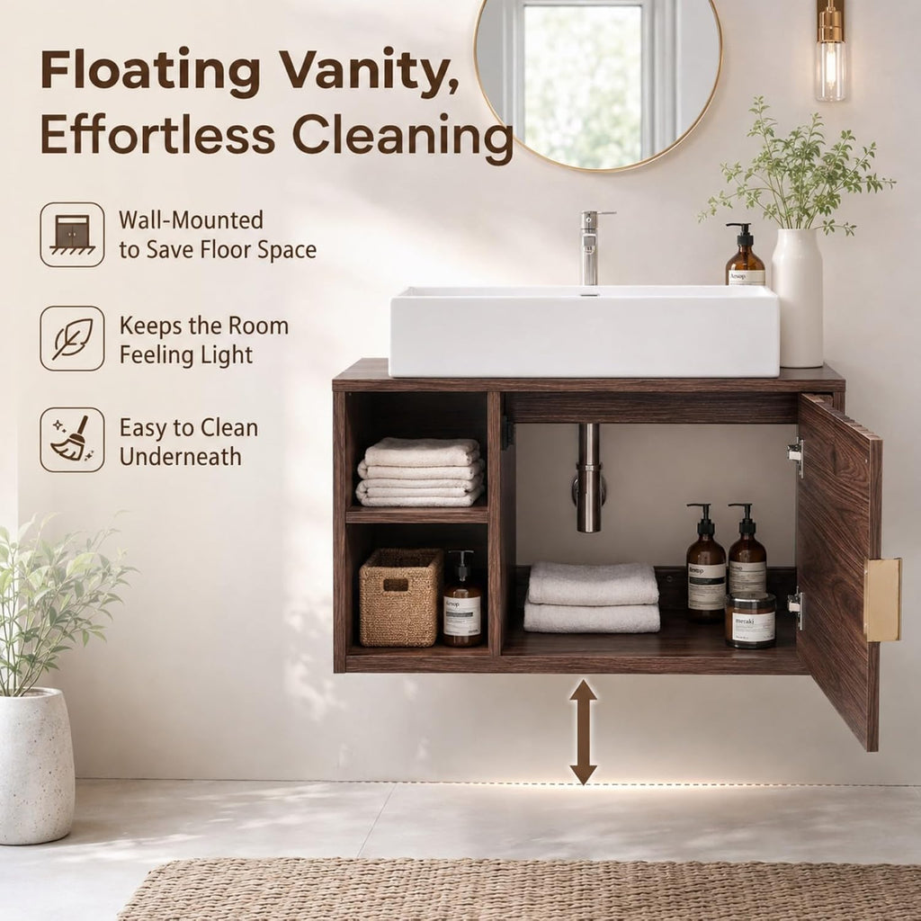 24" Floating Bathroom Vanity Dark Walnut