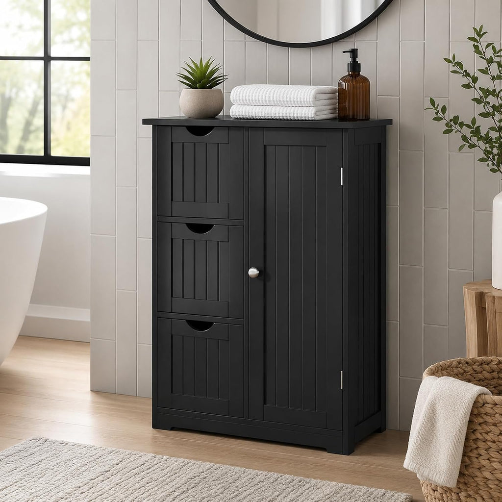 3-Drawer Freestanding Bathroom Cabinet Black