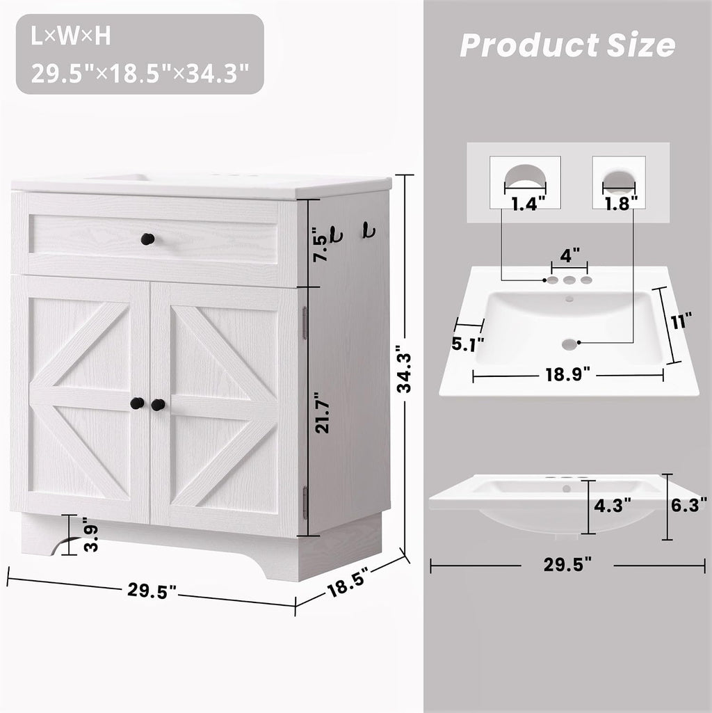 30" Farmhouse Bathroom Vanity White
