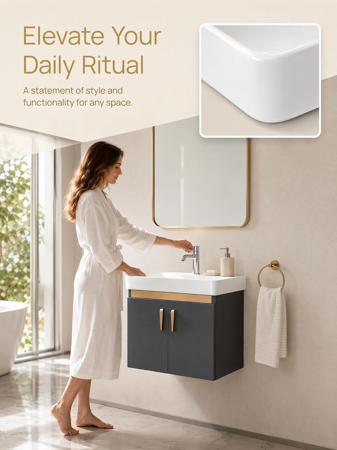 18.8" Floating Bathroom Vanity Gray Gold