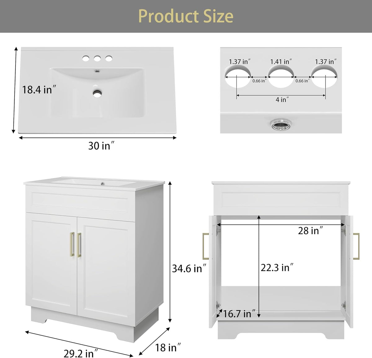 30" Freestanding Bathroom Vanity White
