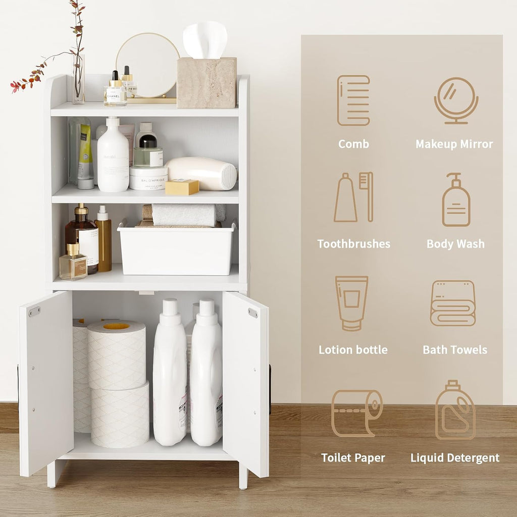 Farmhouse Slim Bathroom Storage Cabinet White