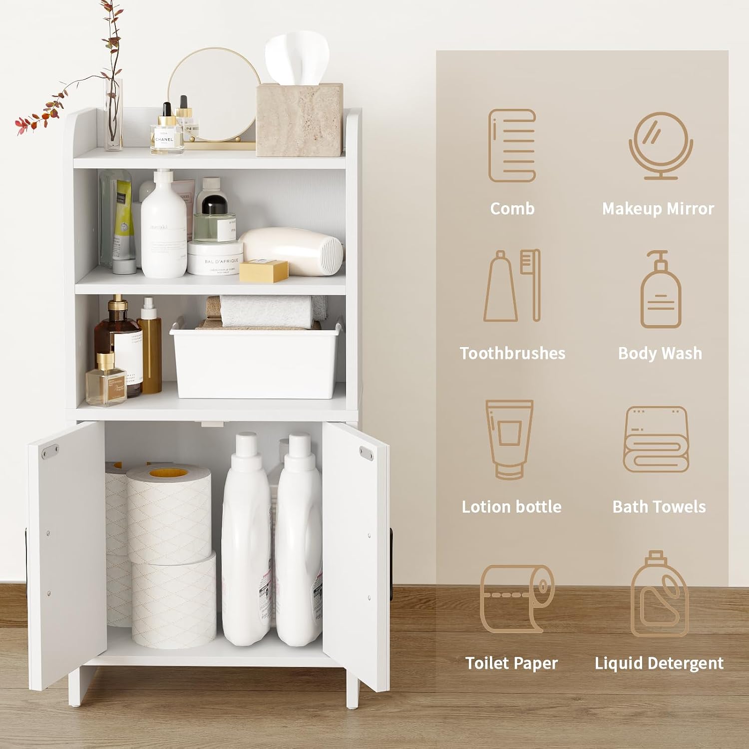Farmhouse Slim Bathroom Storage Cabinet White
