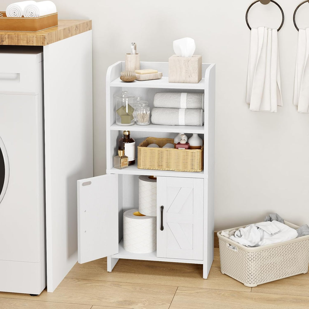 Farmhouse Slim Bathroom Storage Cabinet White
