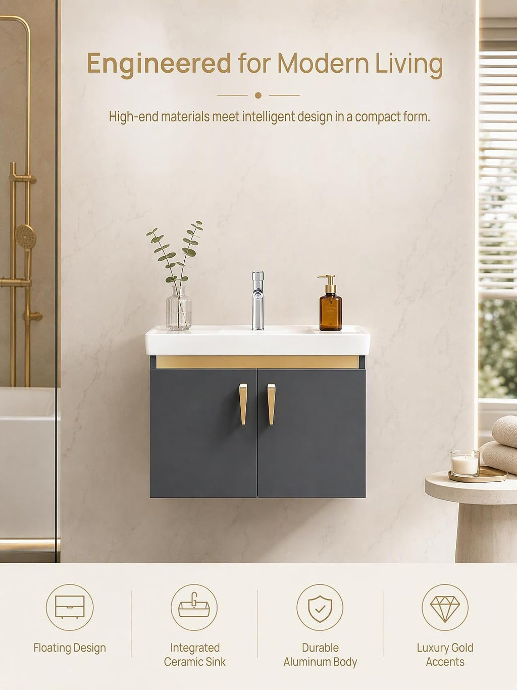 18.8" Floating Bathroom Vanity Gray Gold