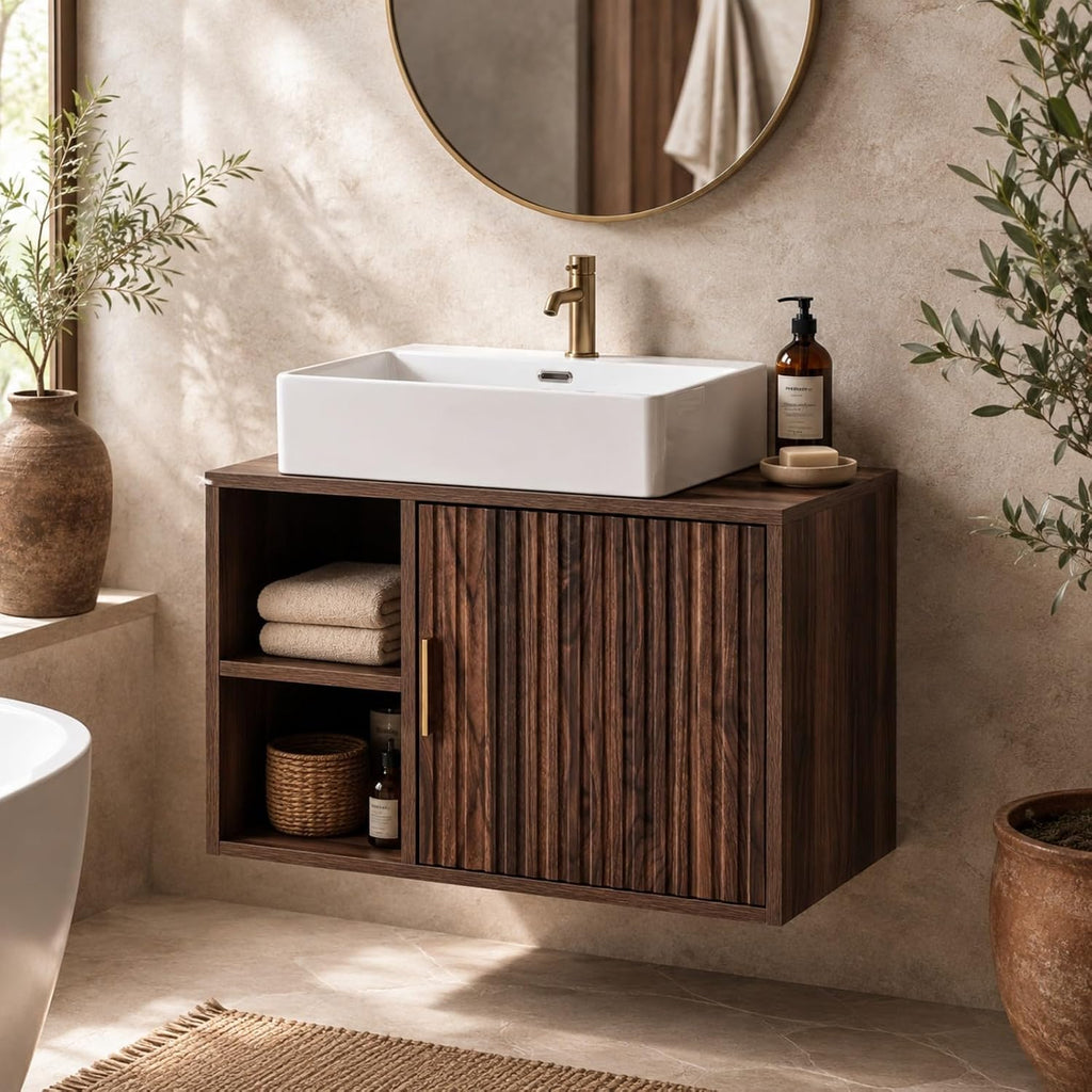 24" Floating Bathroom Vanity Dark Walnut