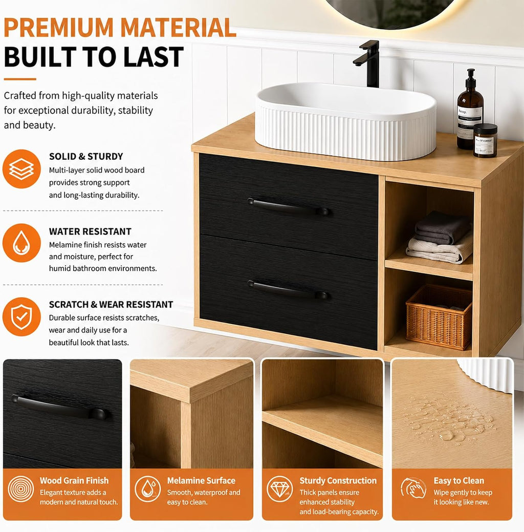 30" Floating Bathroom Vanity Black