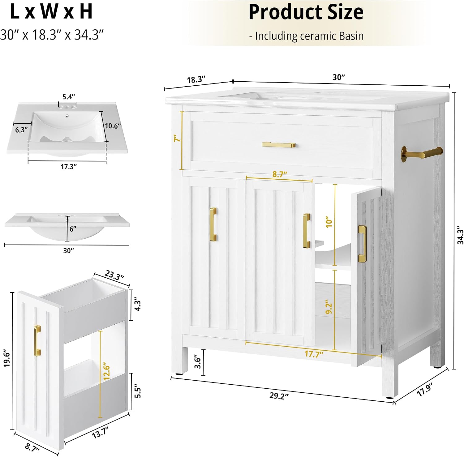 30" Bathroom Vanity White